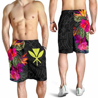 Hawaii Men Shorts - Hibiscus Polynesian Pattern