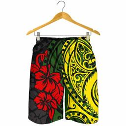Hawaii Men Shorts - Polynesian Patterns With Hibiscus Flowers