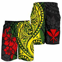 Hawaii Men Shorts - Polynesian Patterns With Hibiscus Flowers