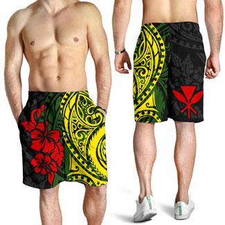 Hawaii Men Shorts - Polynesian Patterns With Hibiscus Flowers