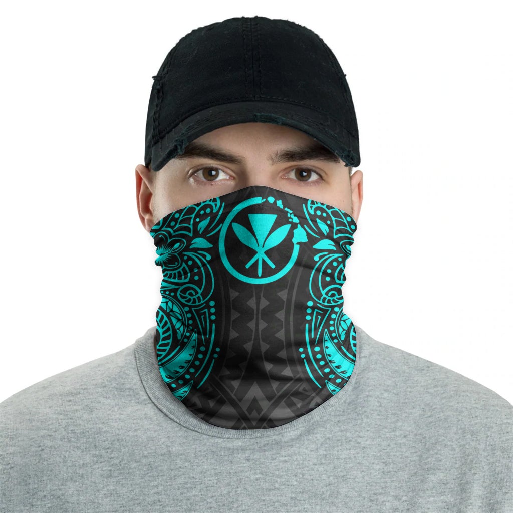 Hawaii Neck Gaiter - Floral Tattoo Neon Blue