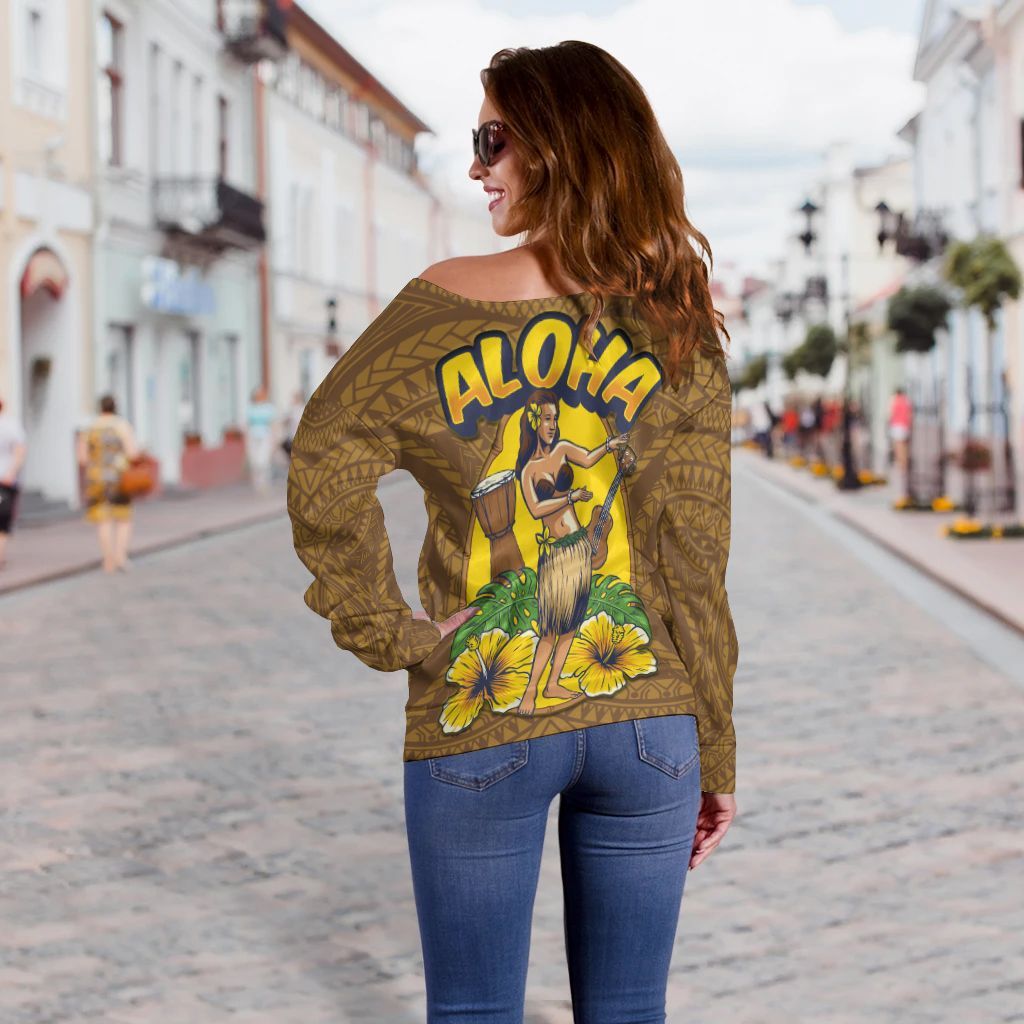 Hawaii Off Shoulder Sweater - Aloha Hula Girl
