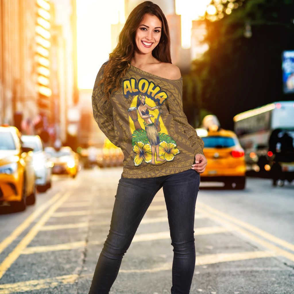 Hawaii Off Shoulder Sweater - Aloha Hula Girl