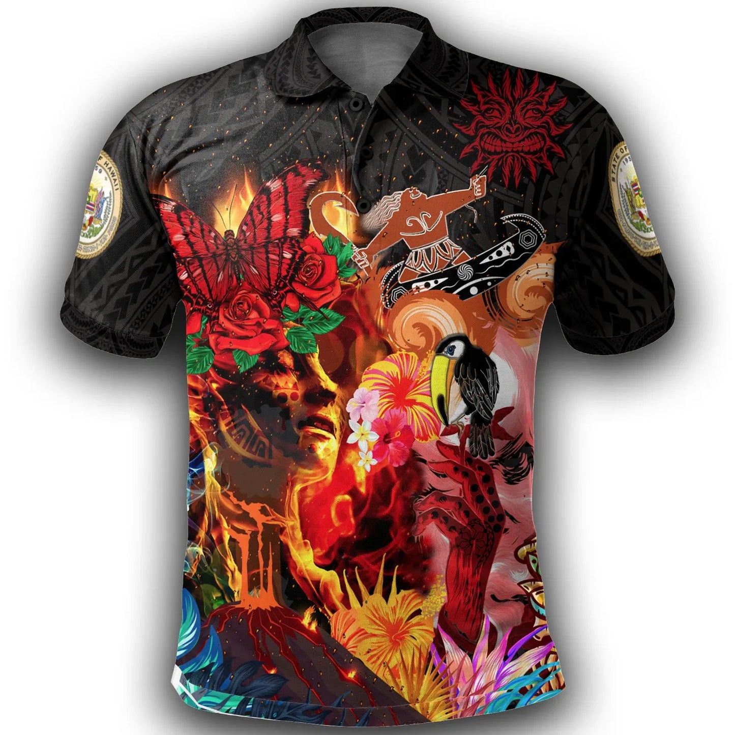 Hawaii Pele and Maui Polo Shirt - Maui and Pele Create Hawaii Polynesian Polo Shirt