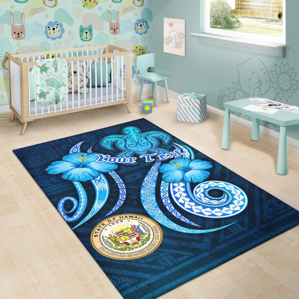 Hawaii Personalised Area Rug -Turtle and Tribal Tattoo Of Polynesian