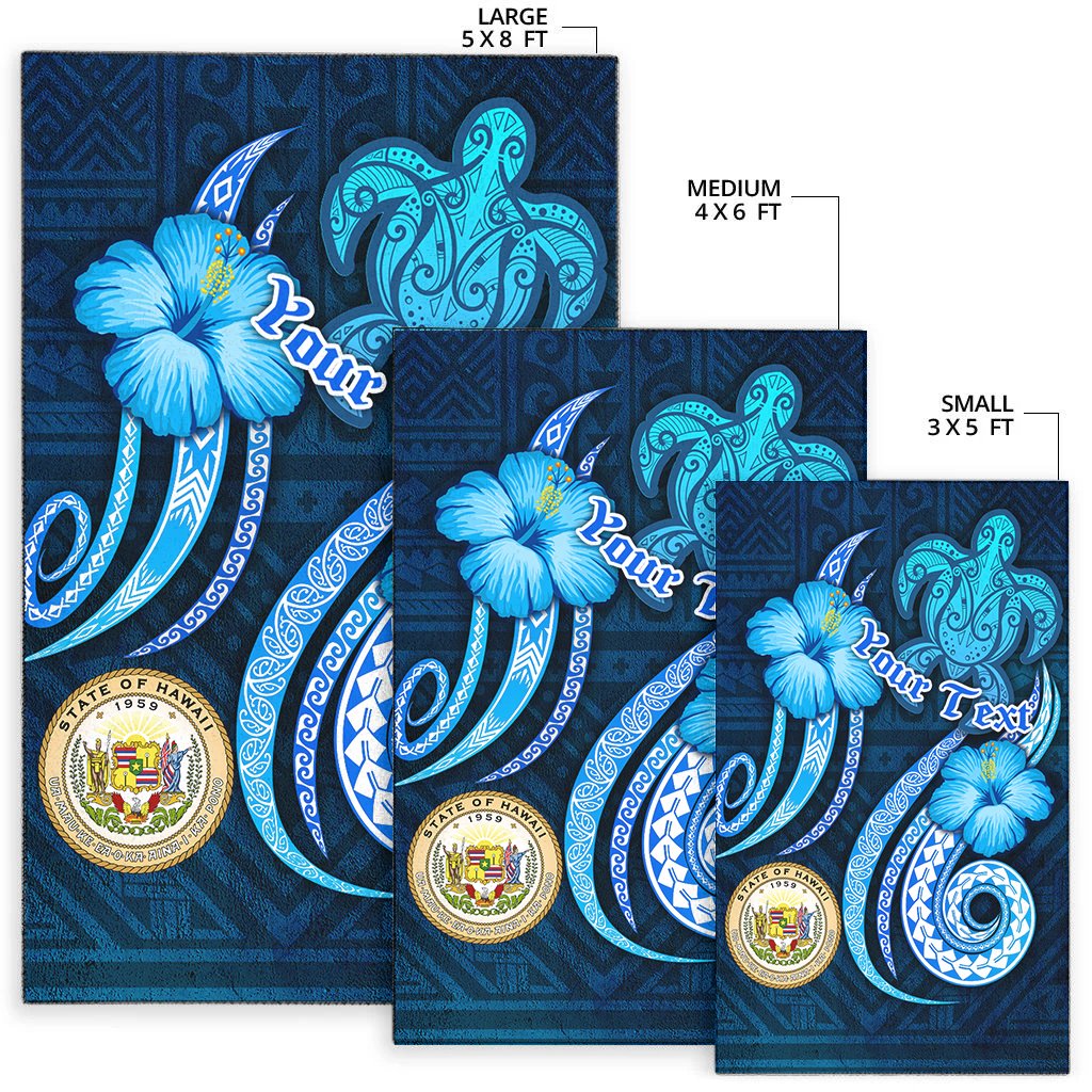 Hawaii Personalised Area Rug -Turtle and Tribal Tattoo Of Polynesian