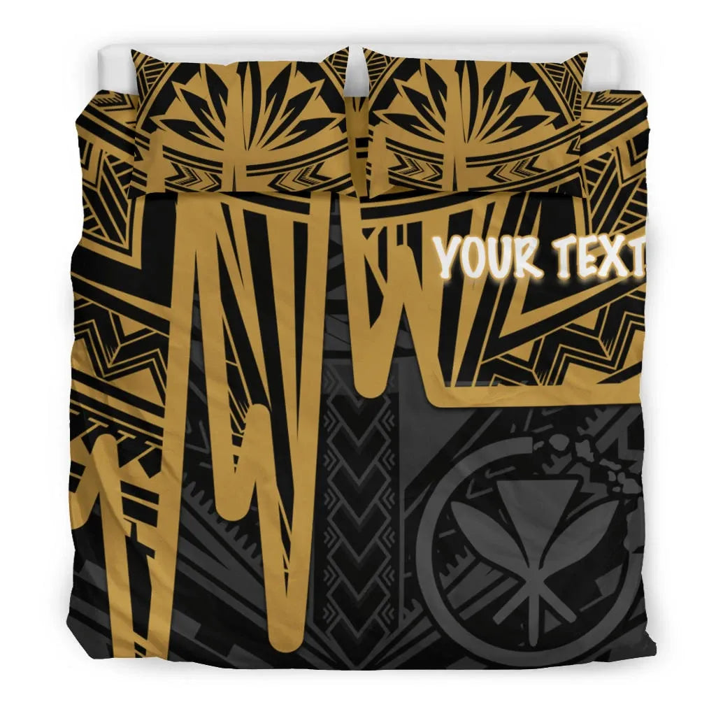 Hawaii Personalised Bedding Set - Kanaka Maoli With Polynesian Pattern In Heartbeat Style (Gold)