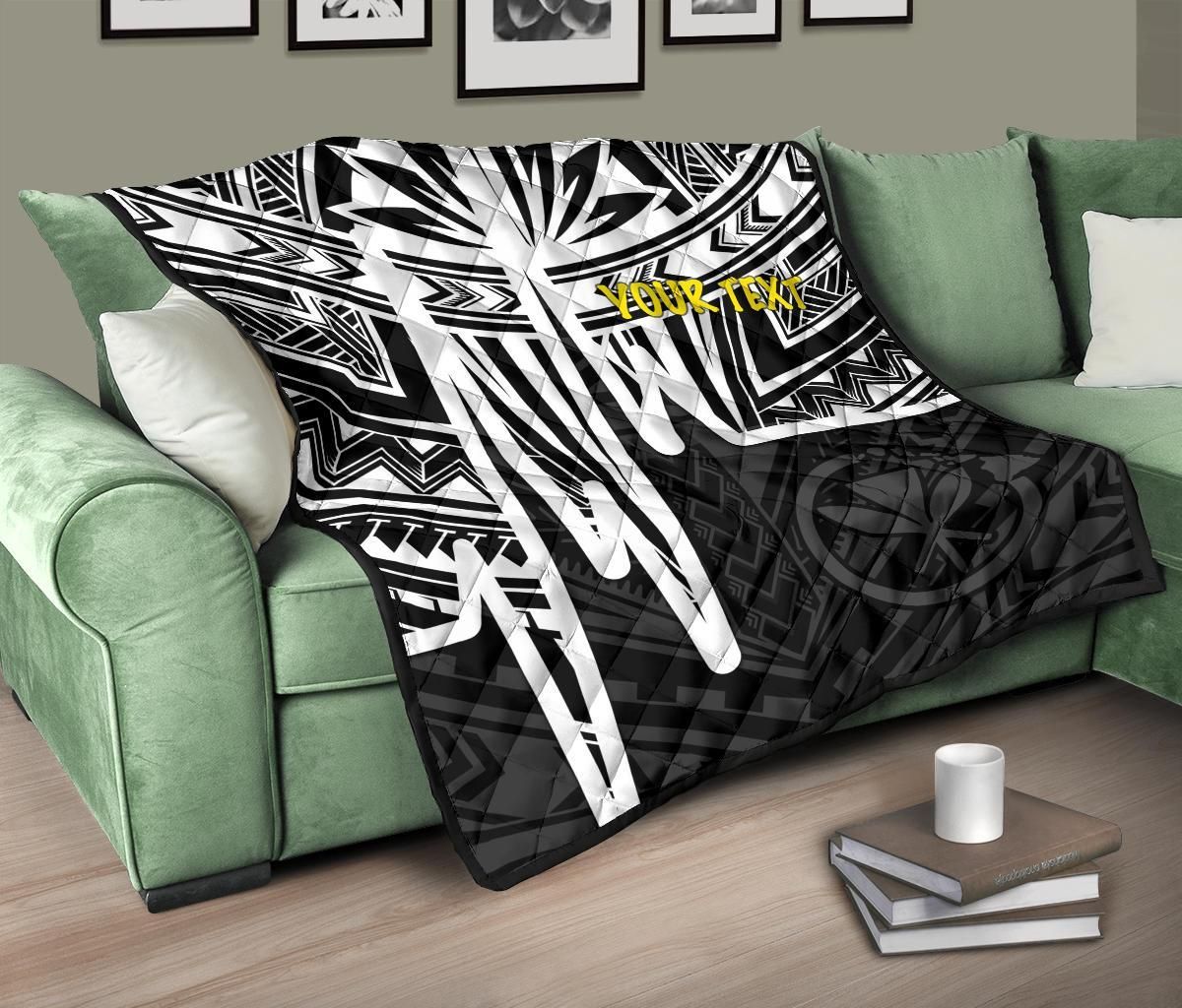 Hawaii Personalised Premium Quilt - Kanaka Maoli With Polynesian Pattern In Heartbeat Style (Black,White)