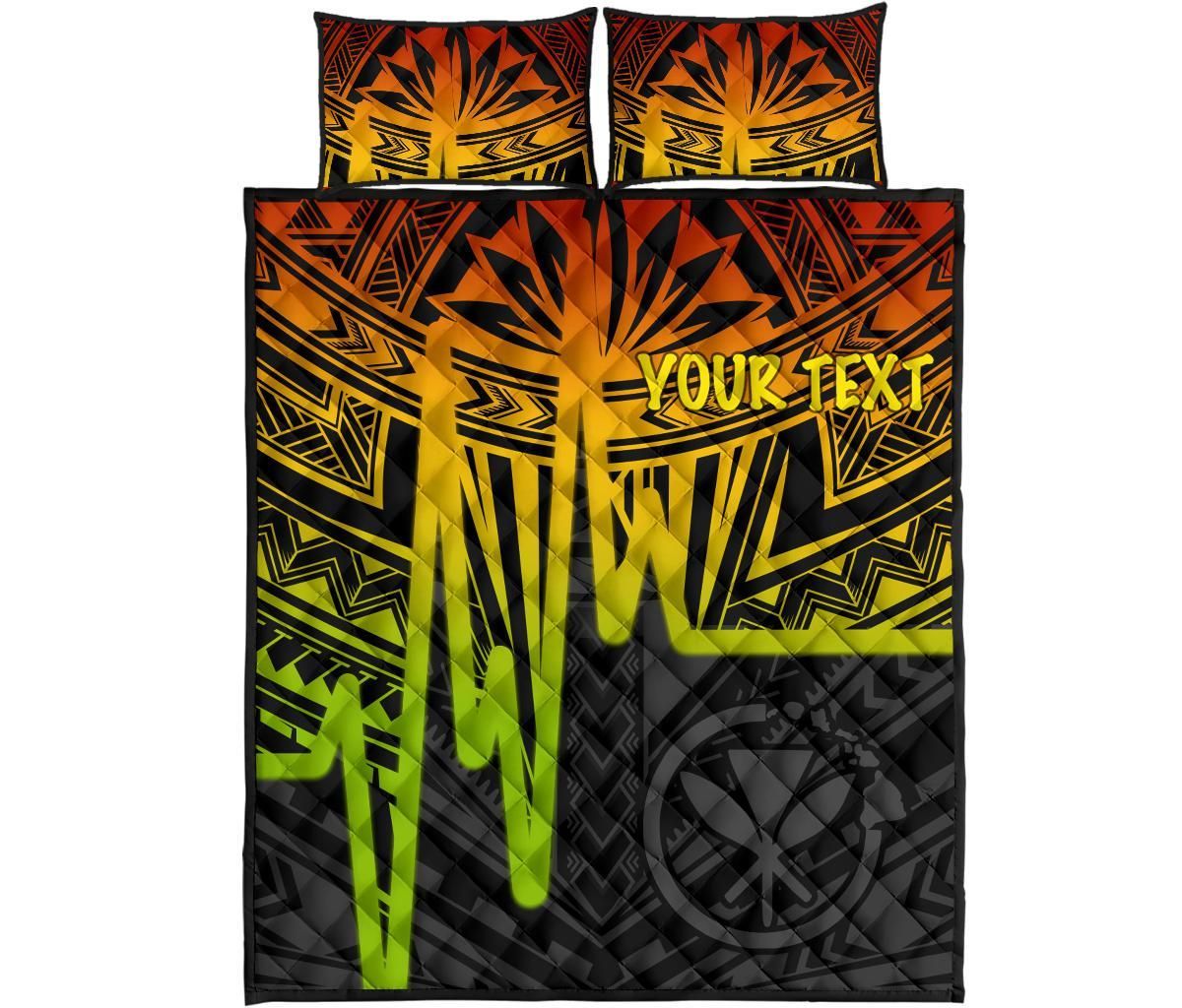 Hawaii Personalised Quilt Bed Sets - Kanaka Maoli With Polynesian Pattern In Heartbeat Style (Reggae)