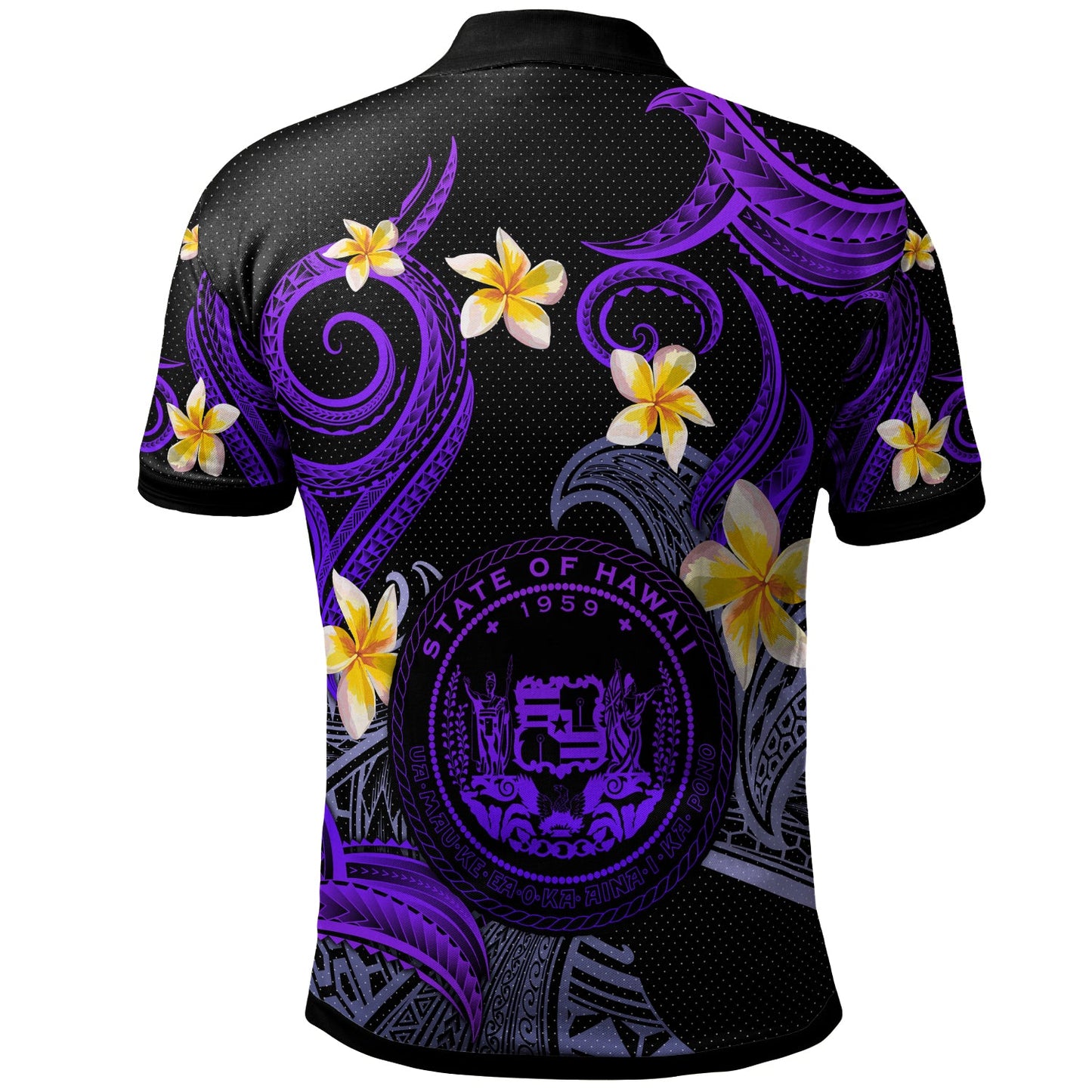 Hawaii Polo Shirt - Custom Personalised Polynesian Waves with Plumeria Flowers (Purple)