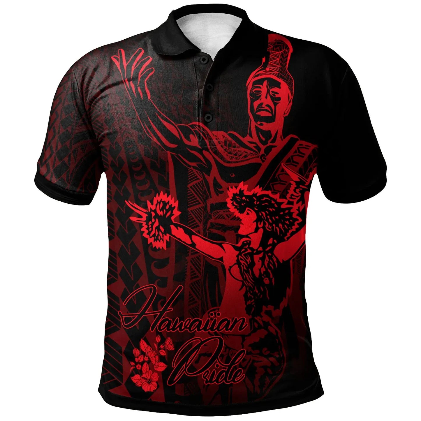 Hawaii Polo Shirt - King Of Hawaii With Hawaiian Girls Red Version