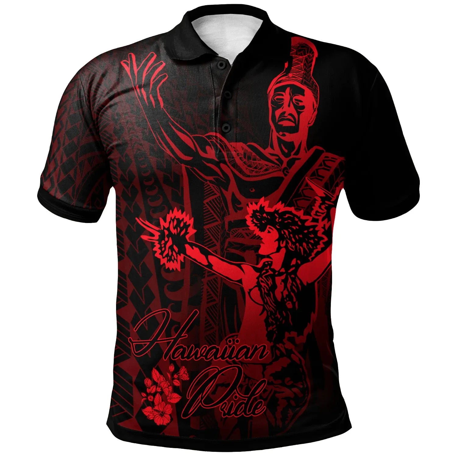 Hawaii Polo Shirt - King Of Hawaii With Hawaiian Girls Red Version