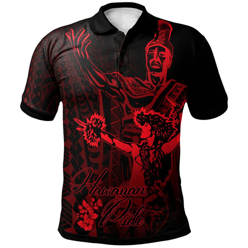 Hawaii Polo Shirt - King Of Hawaii With Hawaiian Girls Red Version