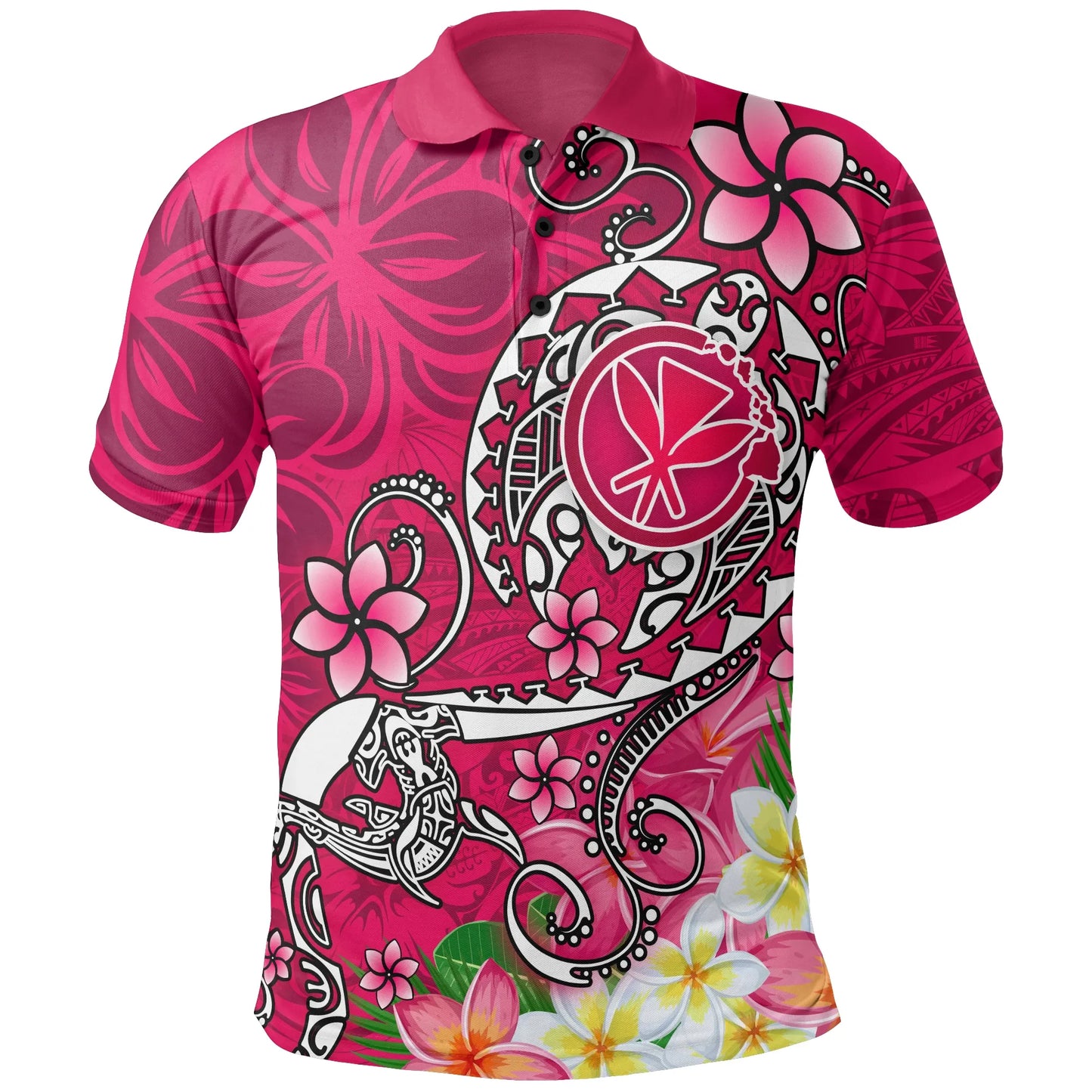 Hawaii Polo Shirt - Turtle Plumeria Polynesian Tattoo Pink Color