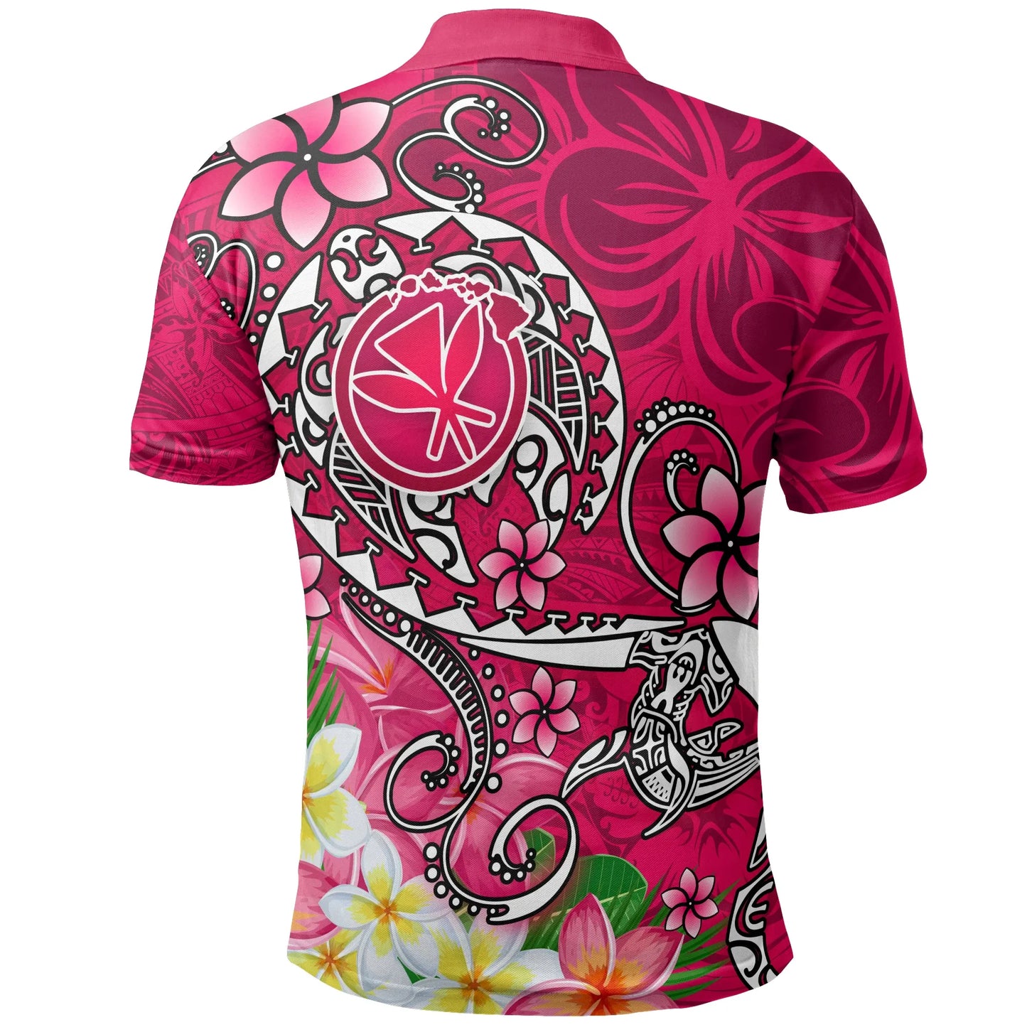 Hawaii Polo Shirt - Turtle Plumeria Polynesian Tattoo Pink Color