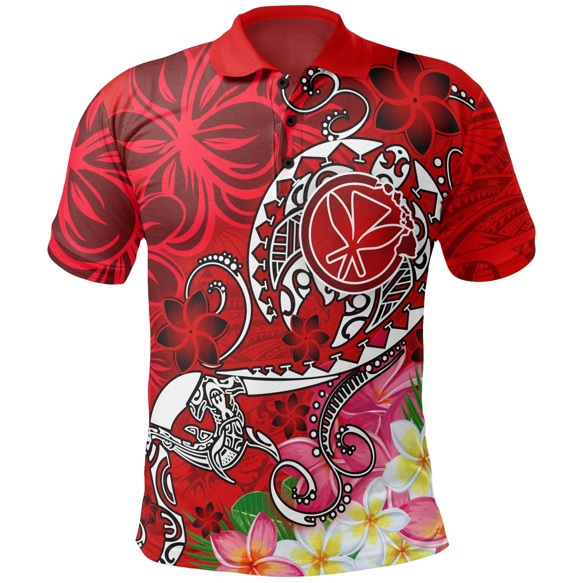 Hawaii Polo Shirt - Turtle Plumeria Polynesian Tattoo Red Color