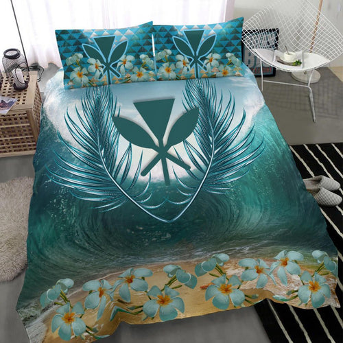 Hawaii Polynesia Bedding Set - Palm Leave And Plumeria Under Sea