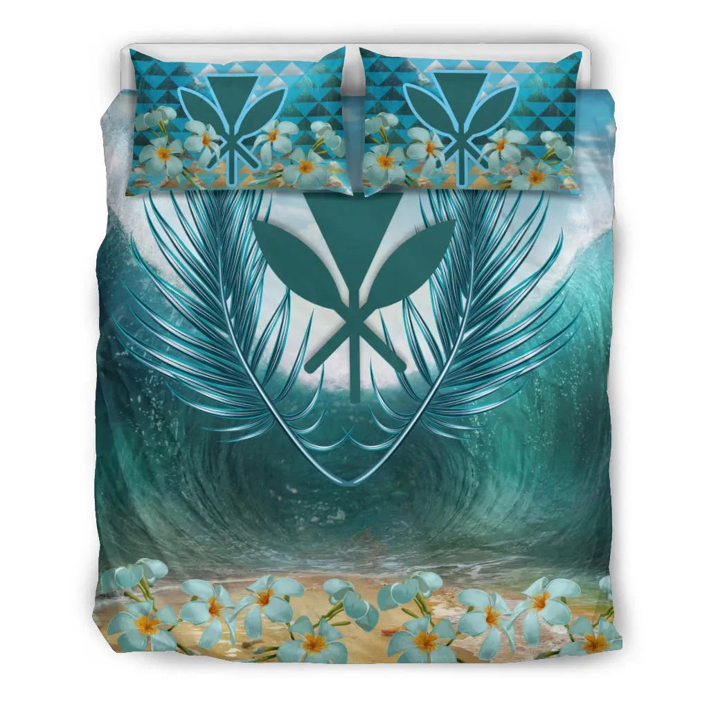 Hawaii Polynesia Bedding Set - Palm Leave And Plumeria Under Sea