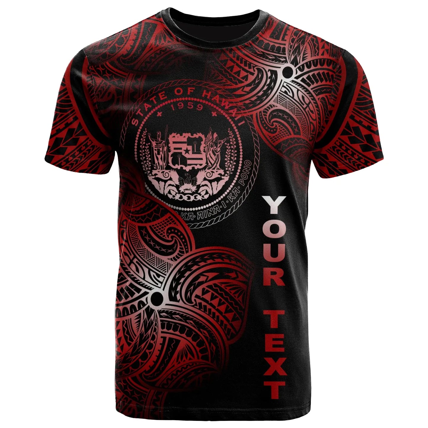 Hawaii Polynesia Custom Personalized T-Shirt - Hawaii Tribal Flower Red
