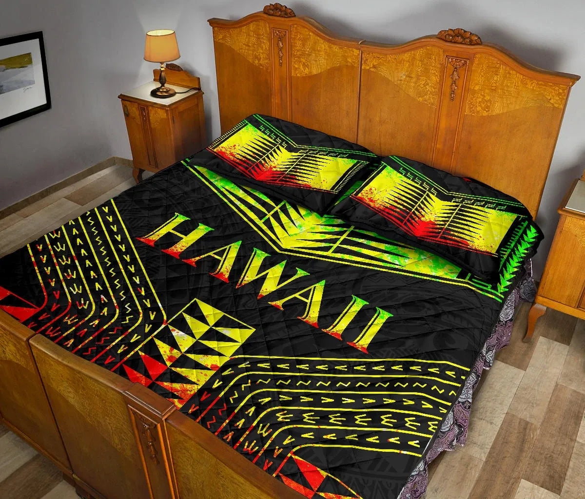 Hawaii Quilt Bed Set - Hawaii Polynesian Tattoo Reggae Style