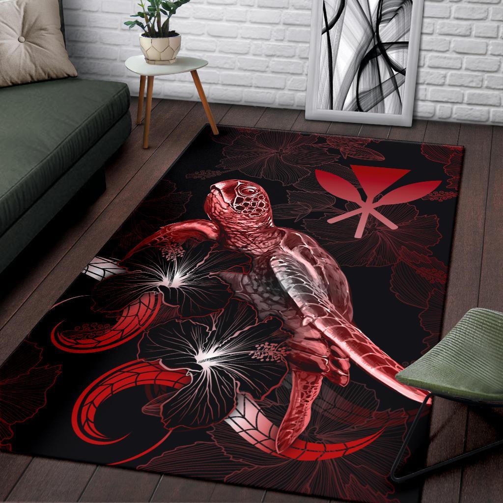 Hawaii Polynesian Area Rugs - Turtle With Blooming Hibiscus Red