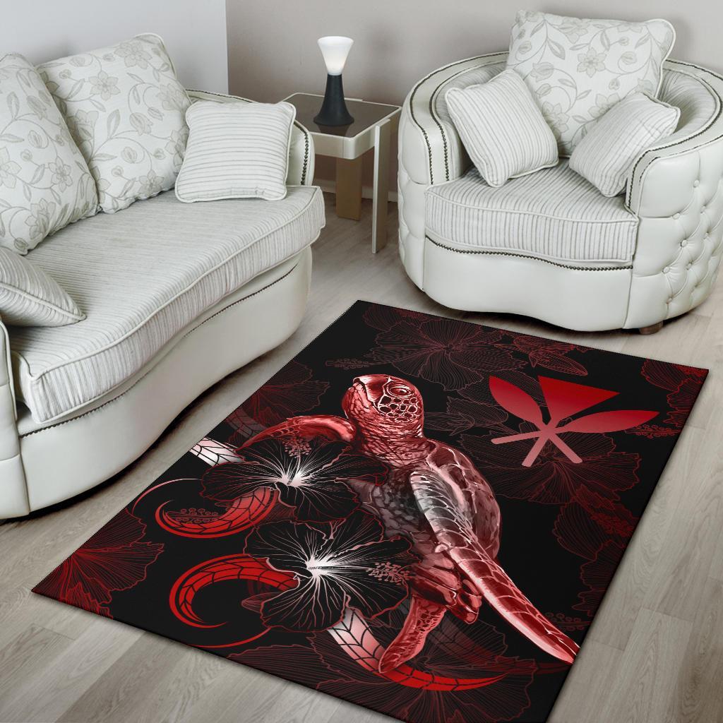 Hawaii Polynesian Area Rugs - Turtle With Blooming Hibiscus Red