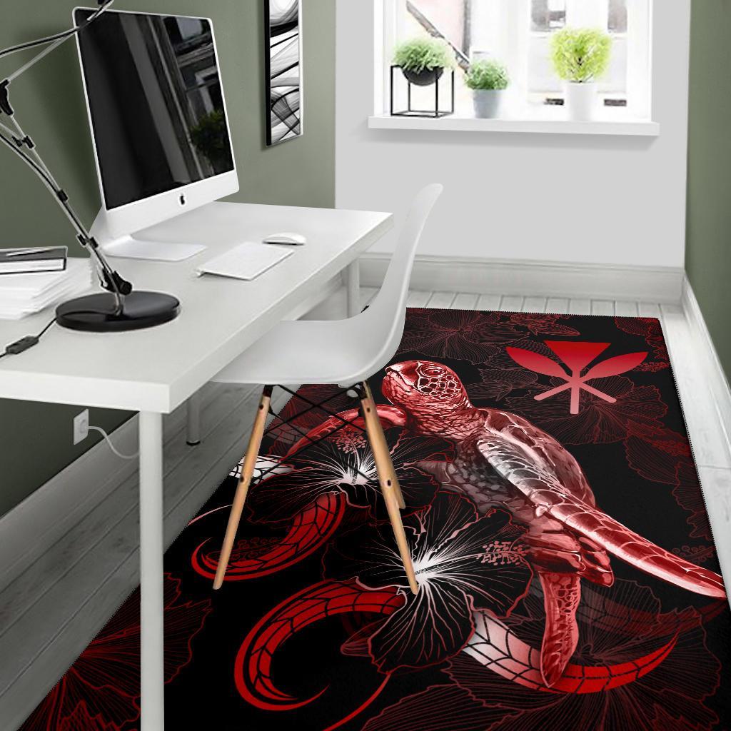 Hawaii Polynesian Area Rugs - Turtle With Blooming Hibiscus Red