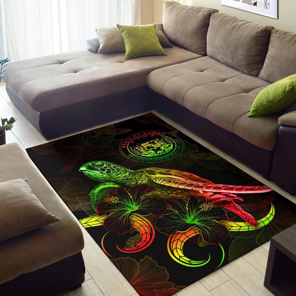 Hawaii Polynesian Area Rugs - Turtle With Blooming Hibiscus Reggae