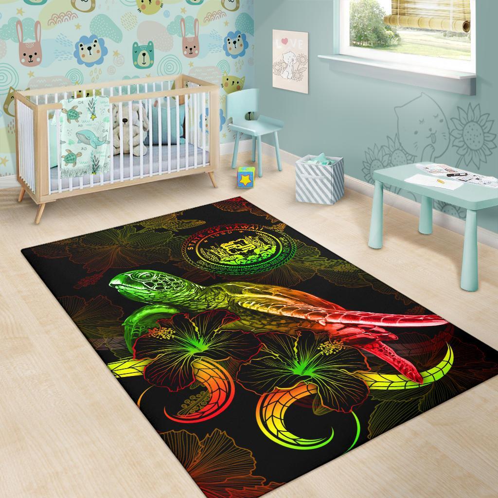Hawaii Polynesian Area Rugs - Turtle With Blooming Hibiscus Reggae