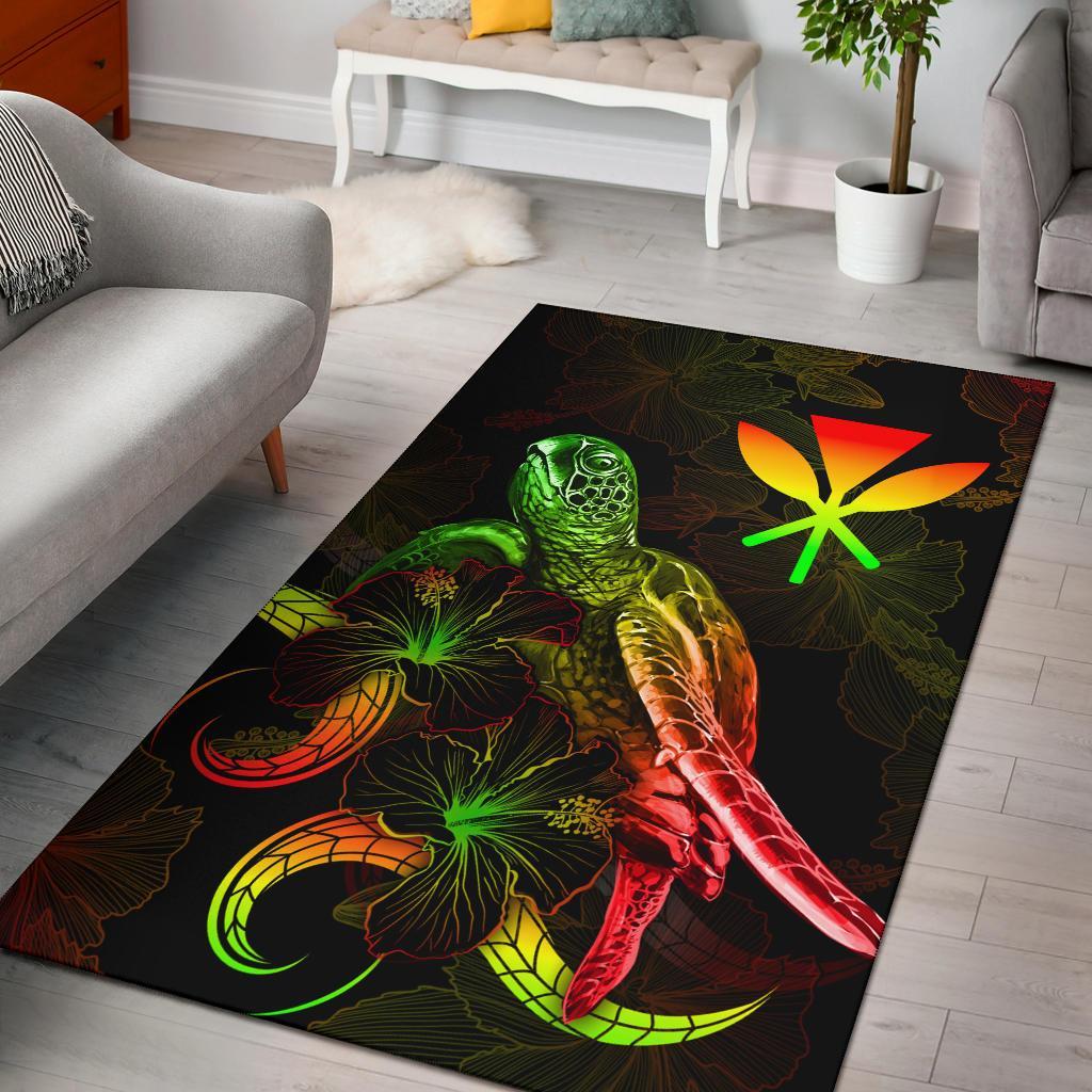 Hawaii Polynesian Area Rugs - Turtle With Blooming Hibiscus Reggae