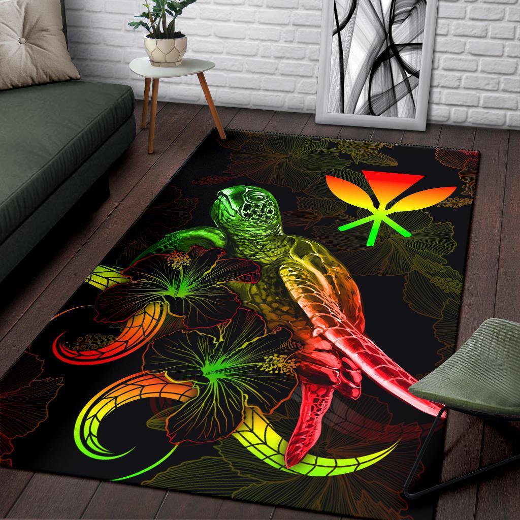 Hawaii Polynesian Area Rugs - Turtle With Blooming Hibiscus Reggae