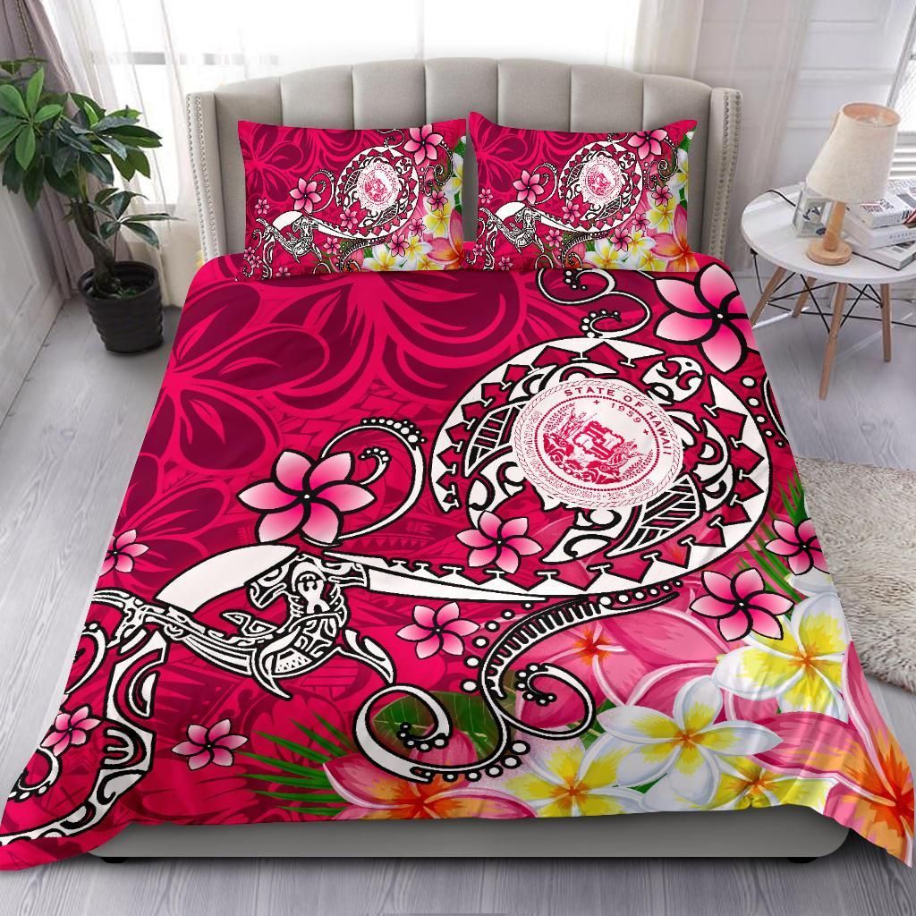 Hawaii Polynesian Bedding Set - Hawaii Seal With Turtle Plumeria (Pink)