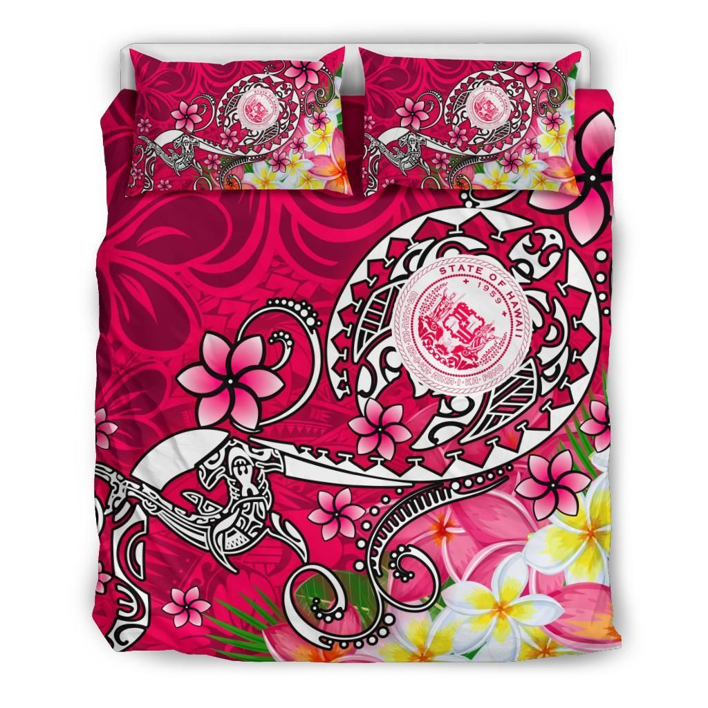 Hawaii Polynesian Bedding Set - Hawaii Seal With Turtle Plumeria (Pink)