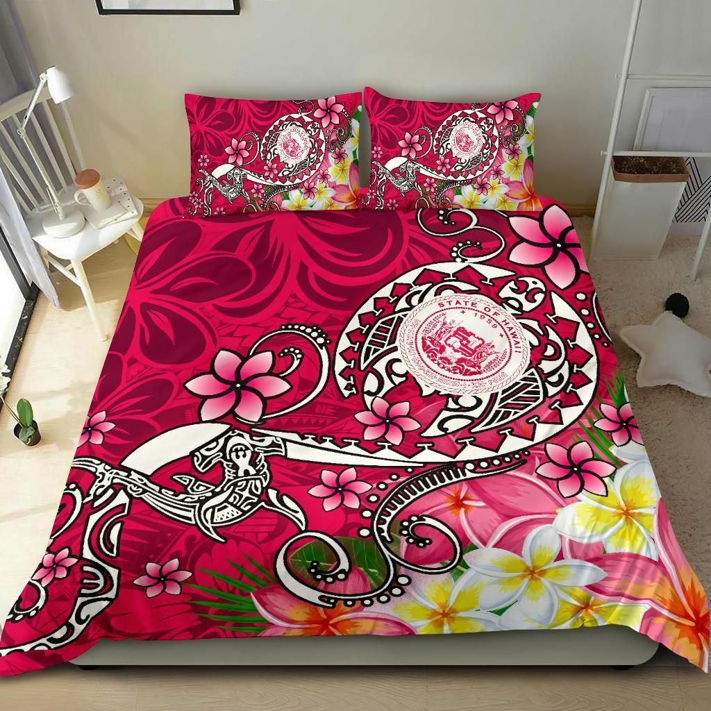 Hawaii Polynesian Bedding Set - Hawaii Seal With Turtle Plumeria (Pink)