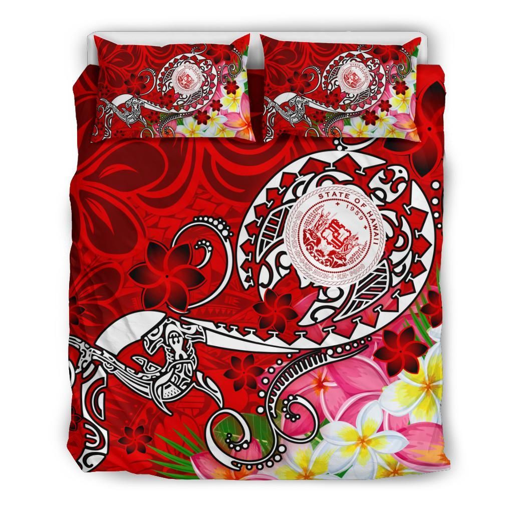 Hawaii Polynesian Bedding Set - Hawaii Seal With Turtle Plumeria (Red)