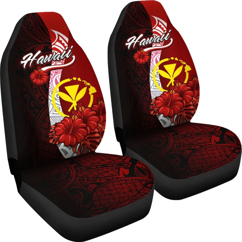 Hawaii Polynesian Car Seat Covers - Coat Of Arm With Hibiscus