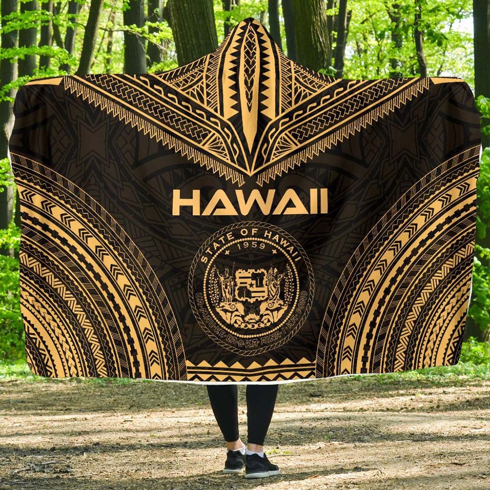 Hawaii Polynesian Chief Hooded Blanket - Gold Version