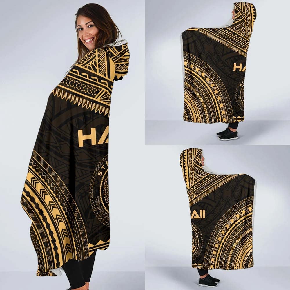Hawaii Polynesian Chief Hooded Blanket - Gold Version