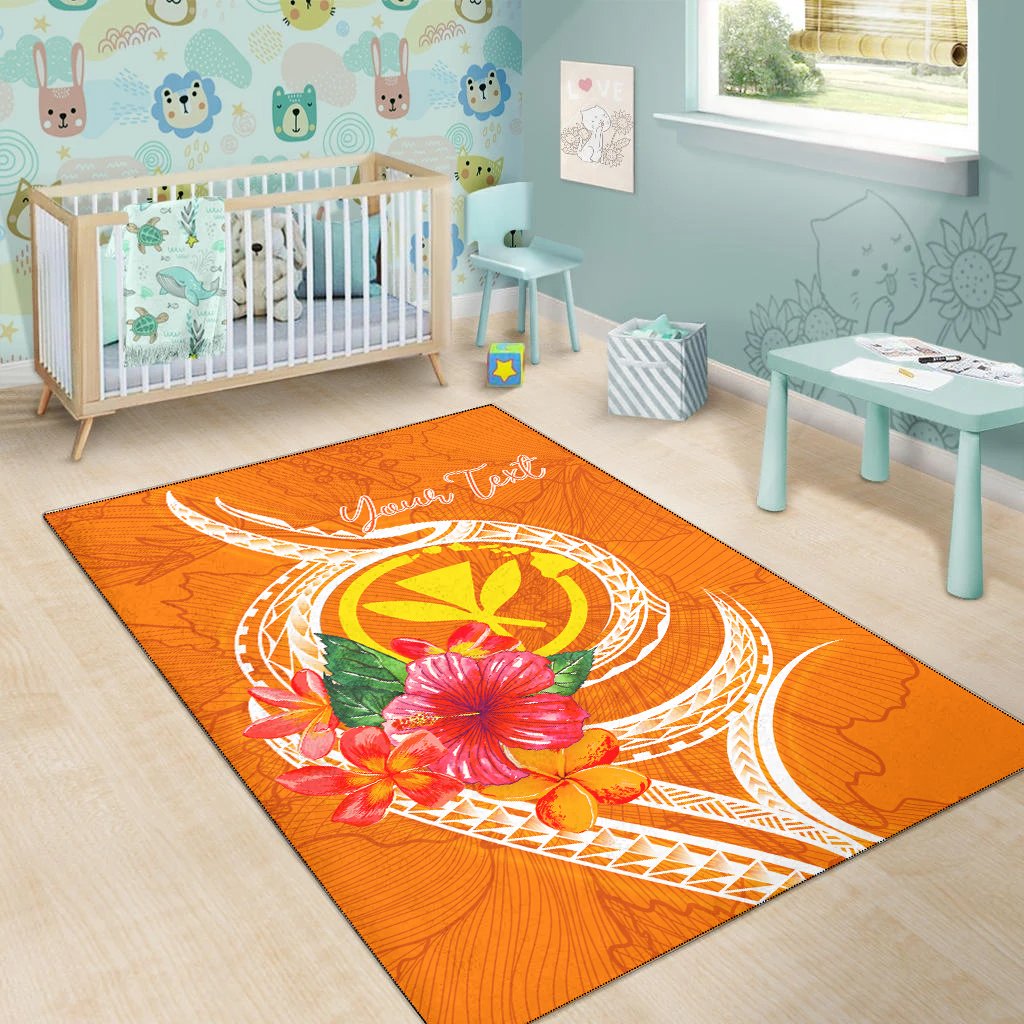 Hawaii Polynesian Custom Personalised Area Rug - Orange Floral With Seal