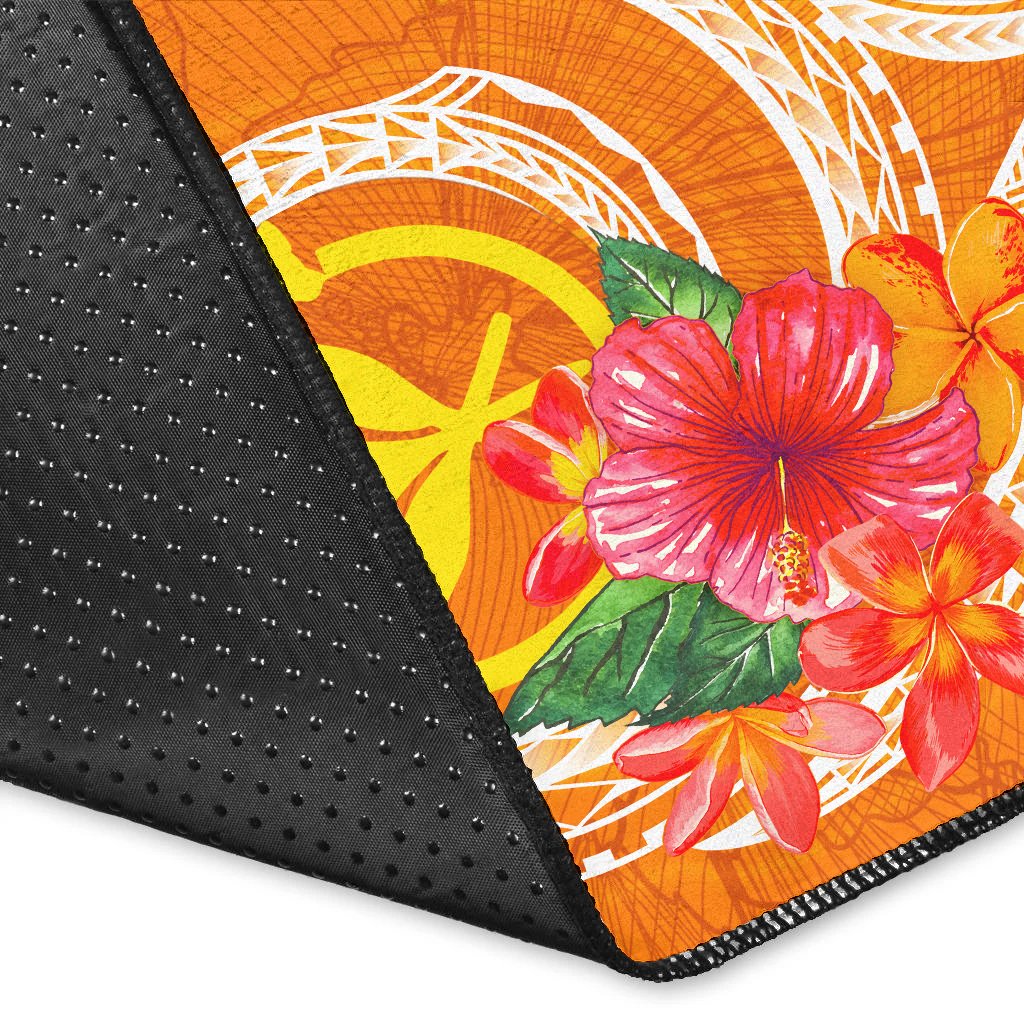 Hawaii Polynesian Custom Personalised Area Rug - Orange Floral With Seal