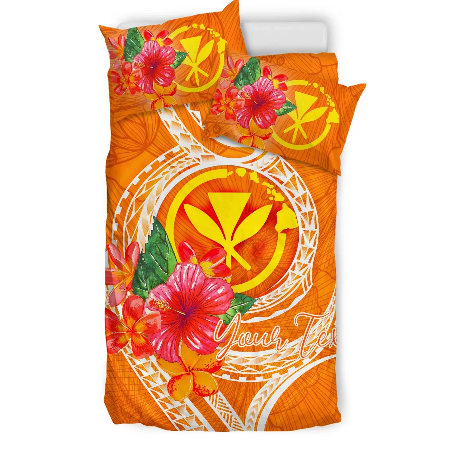 Hawaii Polynesian Custom Personalised Bedding Set - Orange Floral With Seal