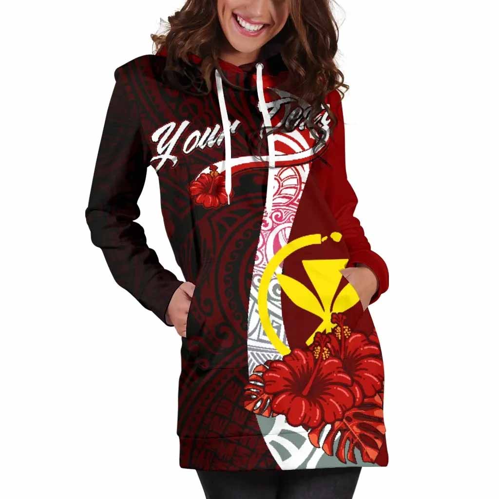 Hawaii Polynesian Custom Personalised Hoodie Dress - Coat Of Arm With Hibiscus