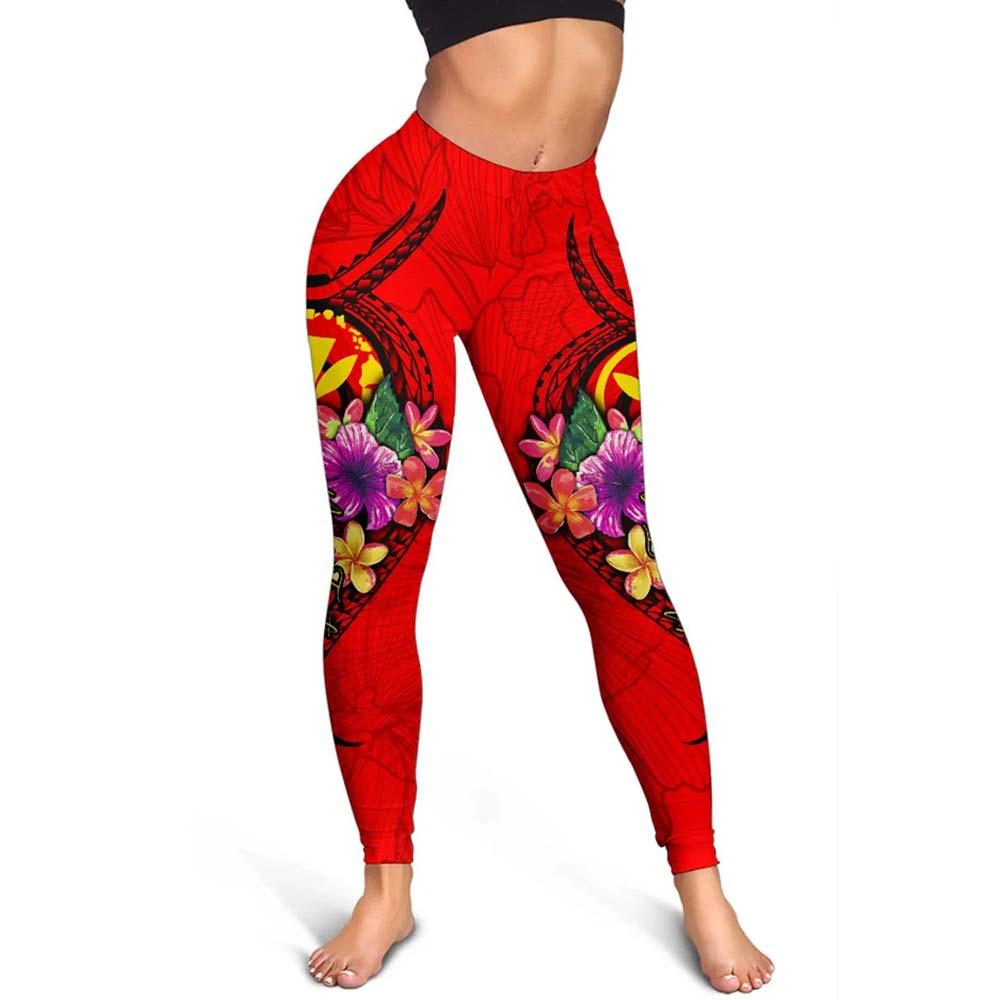 Hawaii Polynesian Custom Personalised Legging - Floral With Seal Red