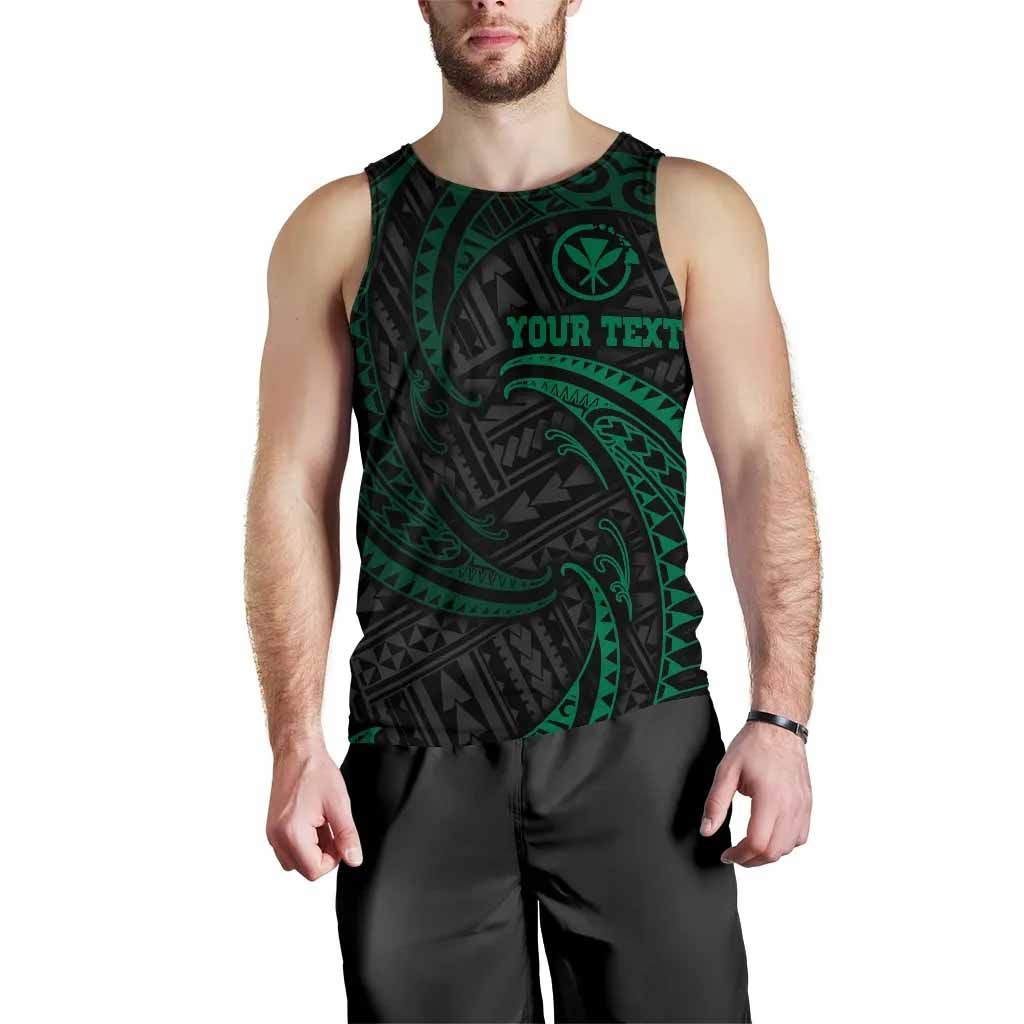Hawaii Polynesian Custom Personalised Men Tank Top - Green Tribal Wave