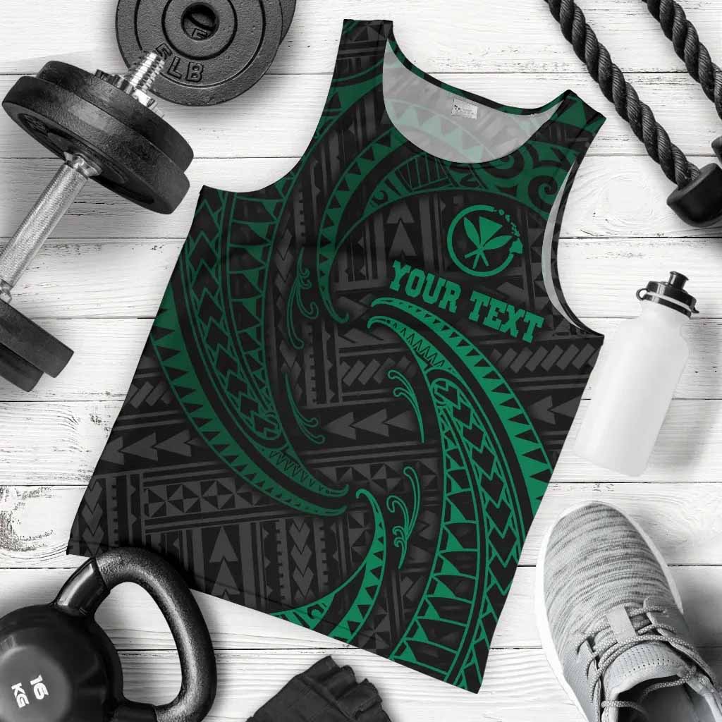 Hawaii Polynesian Custom Personalised Men Tank Top - Green Tribal Wave