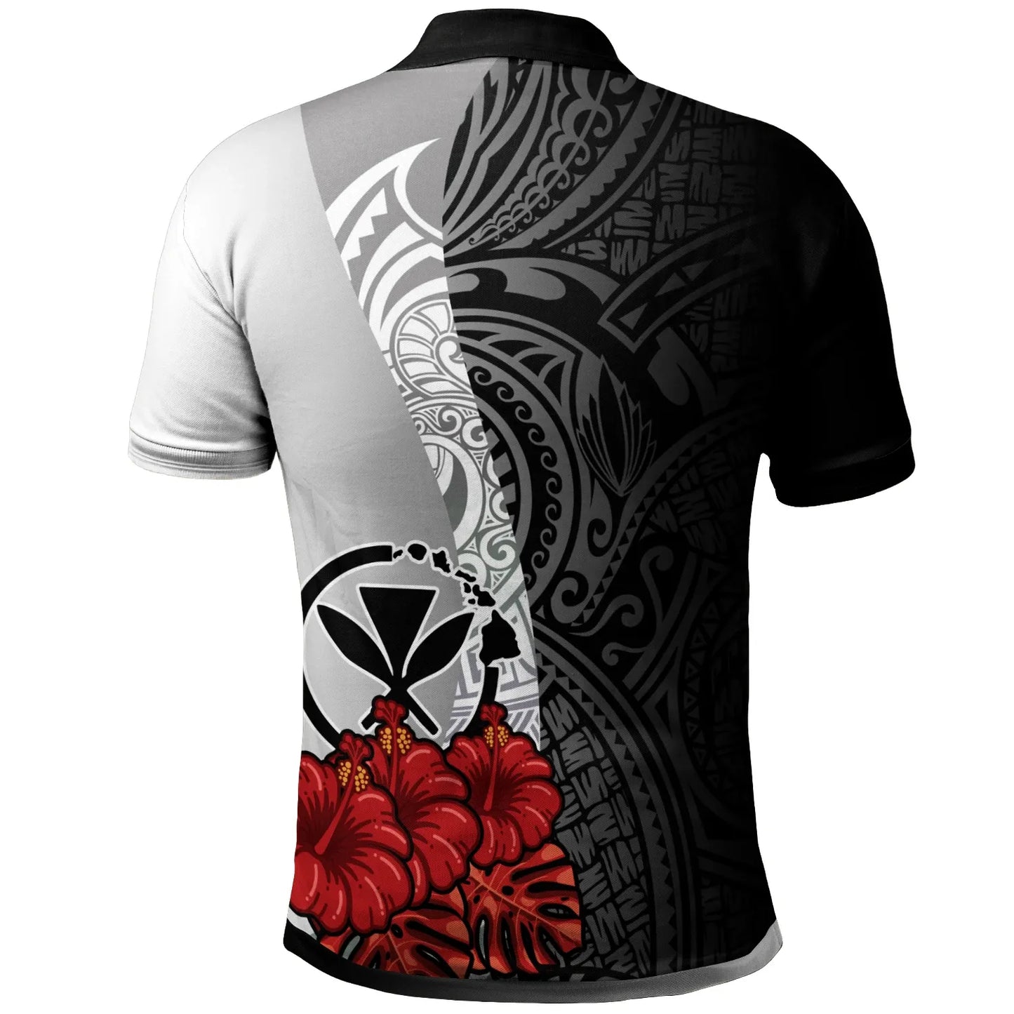 Hawaii Polynesian Custom Personalised Polo Shirt - Coat Of Arm With Hibiscus White