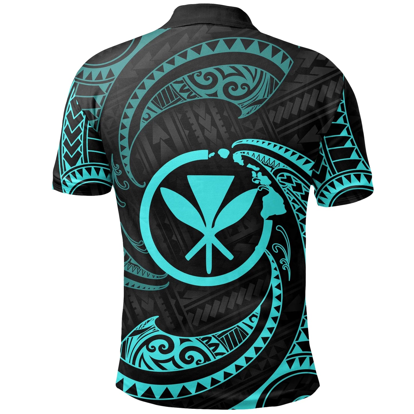 Hawaii Polynesian Custom Personalised Polo Shirt - Neon Blue Tribal Wave