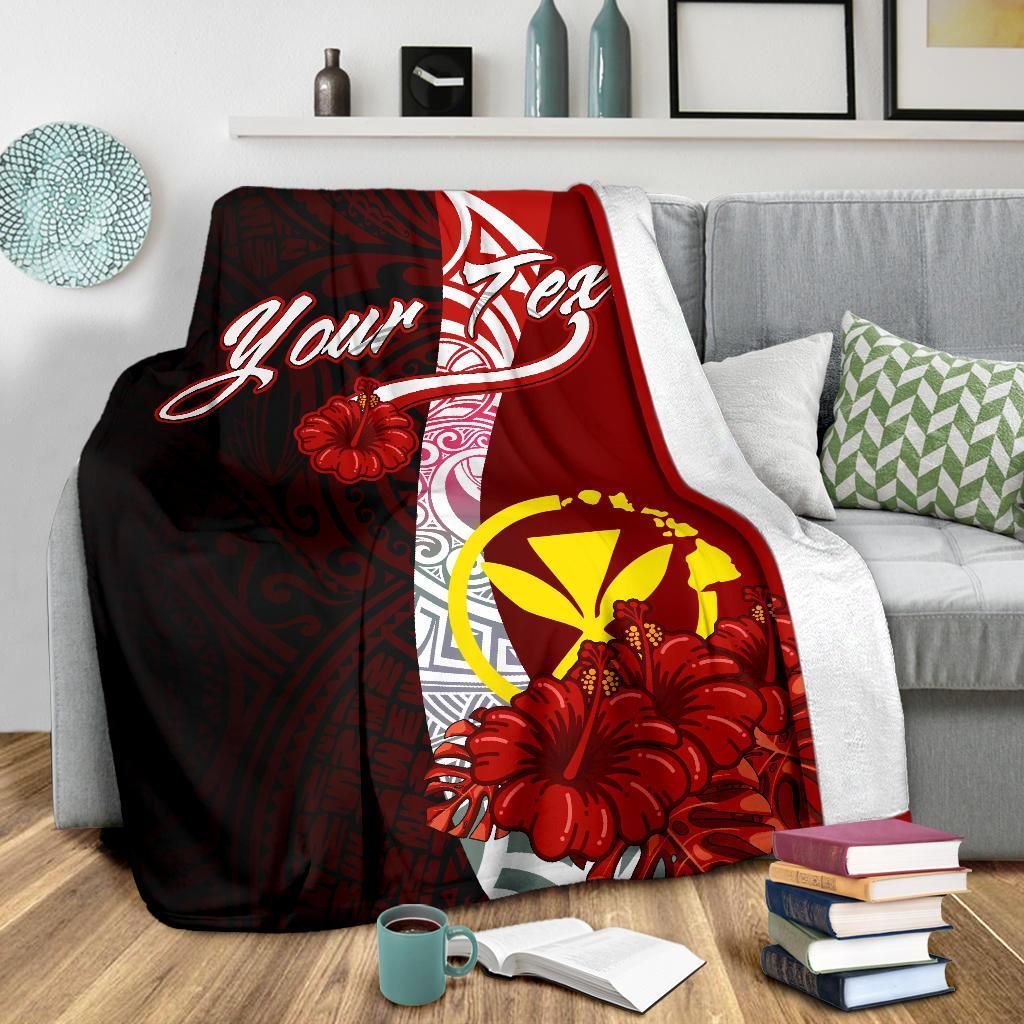 Hawaii Polynesian Custom Personalised Premium Blanket - Coat Of Arm With Hibiscus