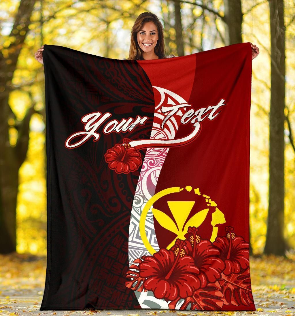 Hawaii Polynesian Custom Personalised Premium Blanket - Coat Of Arm With Hibiscus