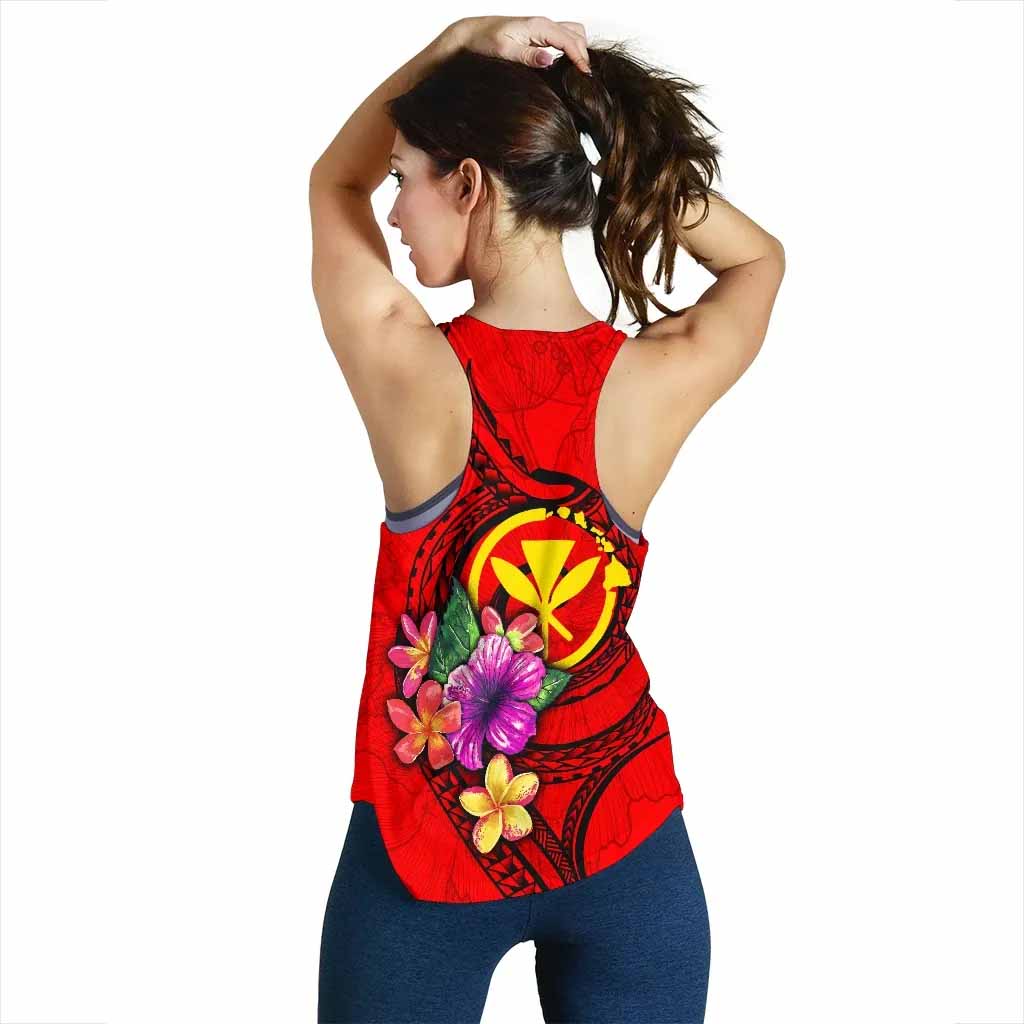 Hawaii Polynesian Custom Personalised Women Racerback Tank - Floral With Seal Red